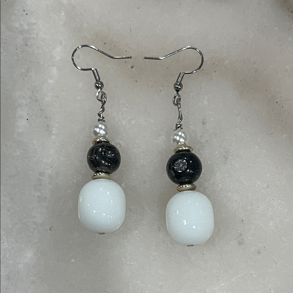 Artisan Black and White Beaded Earrings